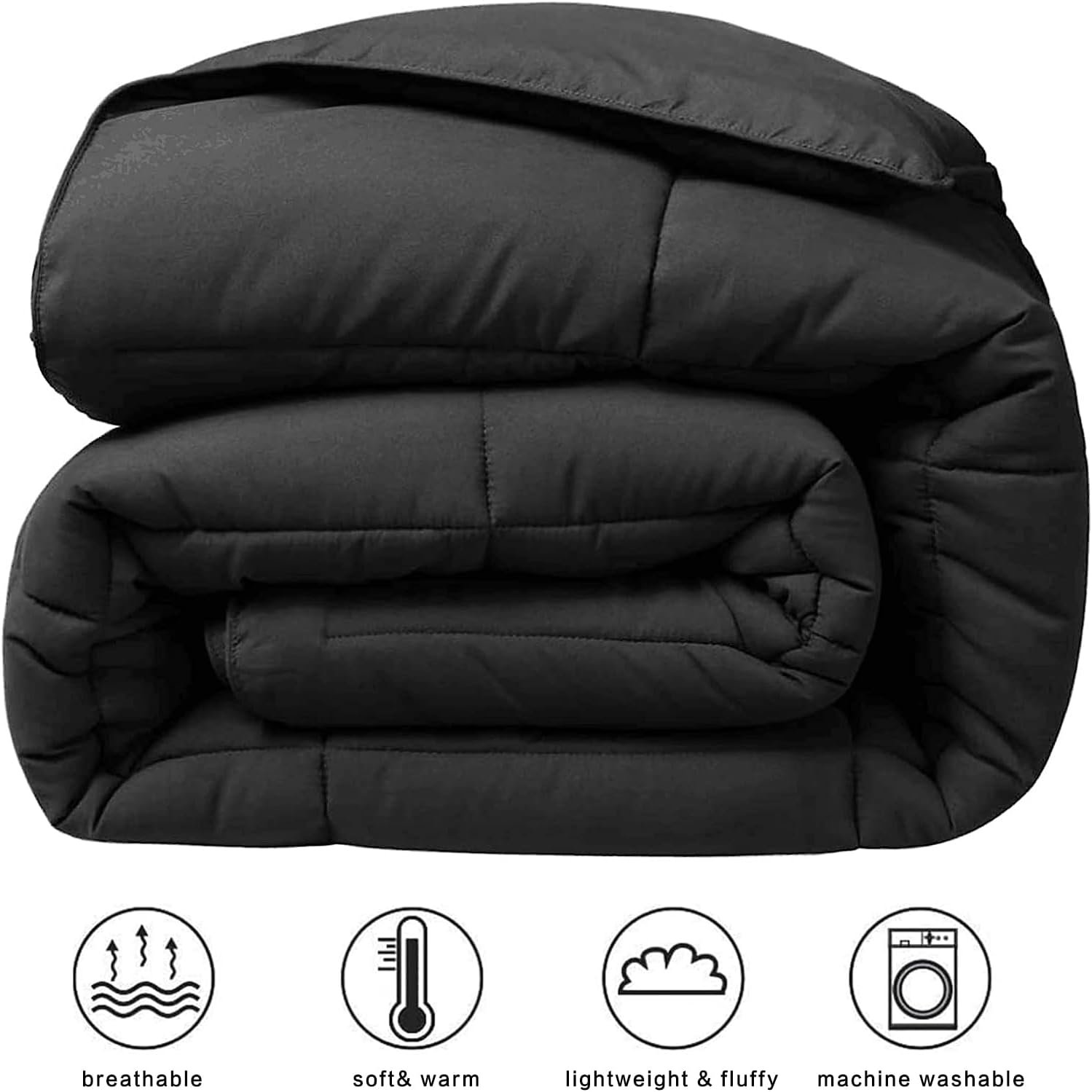 2200 Series King Size Down Alternative Comforter Quilted Duvet Insert with Corner Tabs - All Season Reversible Luxury Hotel Bedding Comforter - Reversible - Black - Image 2