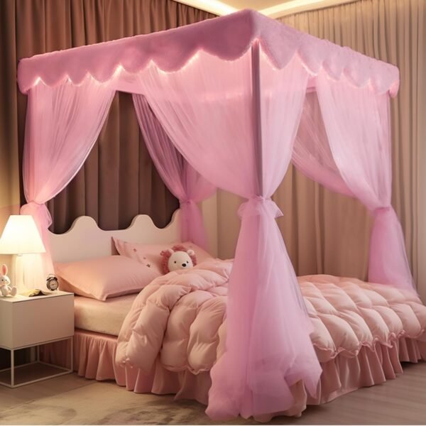 Pink Canopy Bed Curtains - 4 Corner Post Pink mesh Bed Curtains Canopy Twin Bed Canopy Curtains for Adults Girls Bedroom Decoration(Pink, Twin)