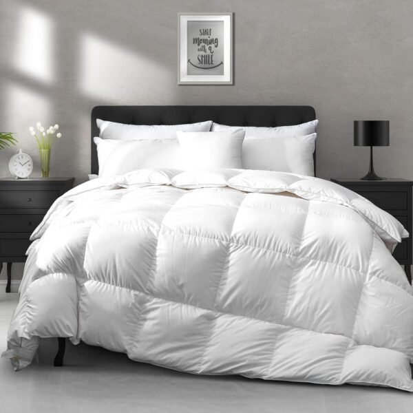 All Season Down Feather Fibers Comforter King Size - Ultra-Soft Extra Fluffy Hotel Collection Duvet Insert Fluffy Medium Warm Quilt Comforter with Corner Tabs(106x90, White)