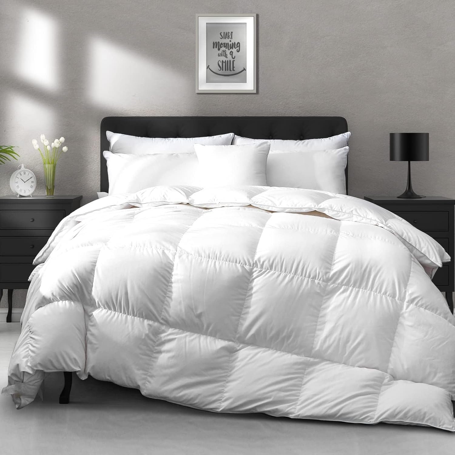 All Season Down Feather Fibers Comforter King Size - Ultra-Soft Extra Fluffy Hotel Collection Duvet Insert Fluffy Medium Warm Quilt Comforter with Corner Tabs(106x90, White)