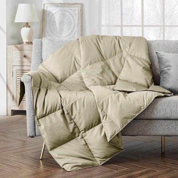 Soft Feather Down Throw Blanket Lightweight Packable Couch Throw for Indoor and Outdoor Use, 50"X70", Beige